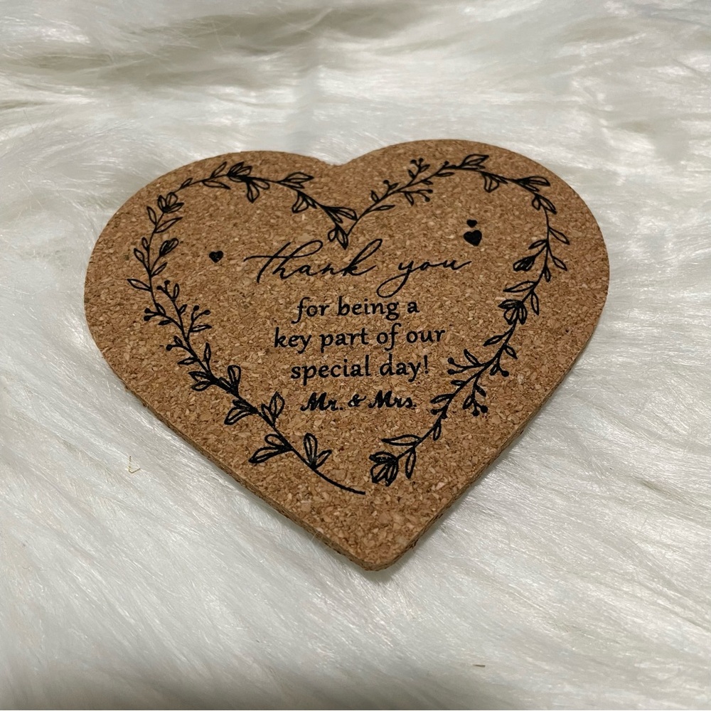 Heart-Shaped Brown Coasters with Silver Key Bottle Openers - Picture 2 of 5
